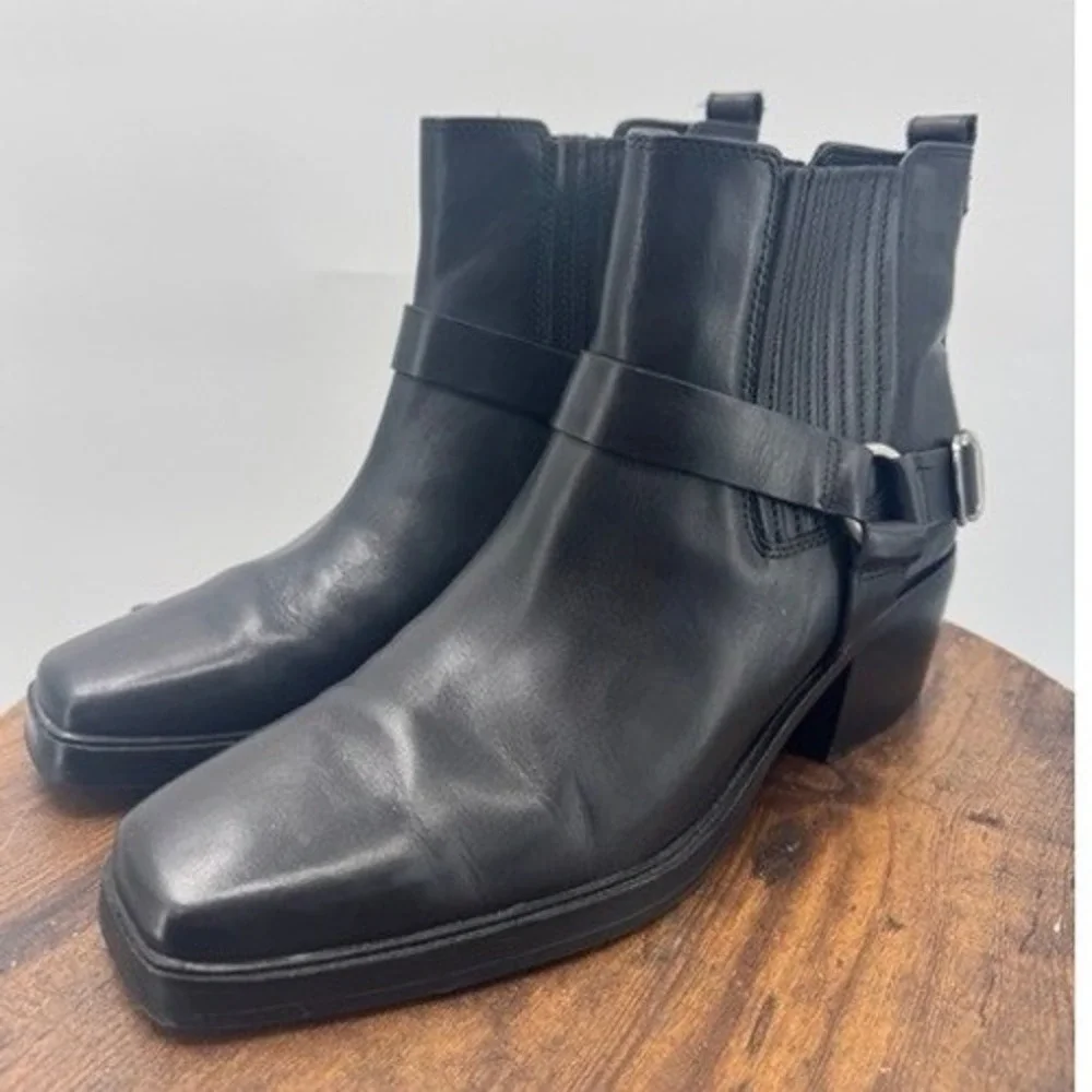 Sam Edelman Womens Black Leather Harness Ankle Bootie SZ 11 Square Toe Moto